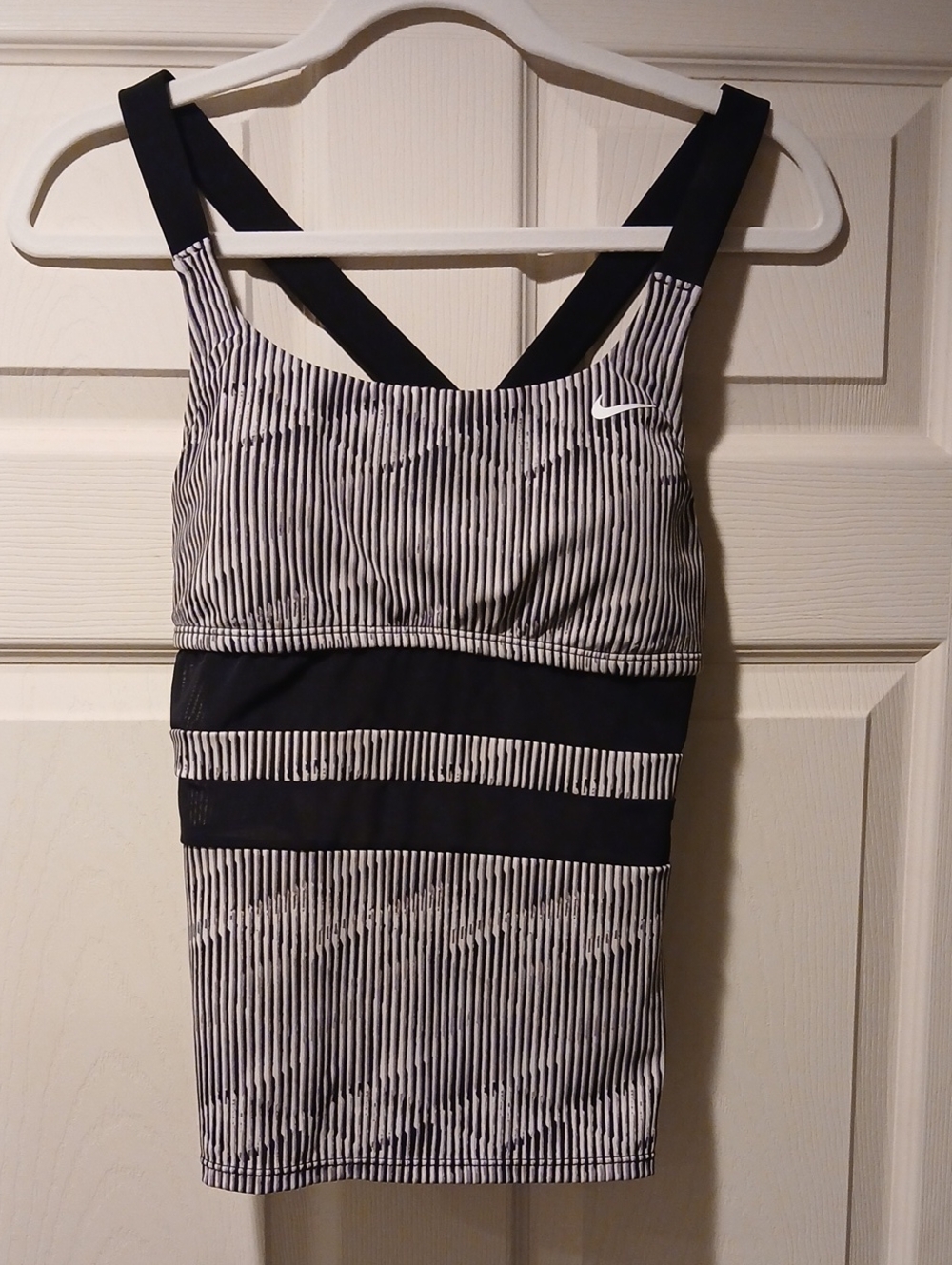 Nike Black and White Striped Tankini Swim Top